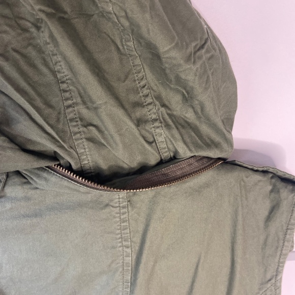 Market & Spruce Olive Green Long Cotton Jacket Vest Zip Up Hood Size Small - Picture 4 of 7